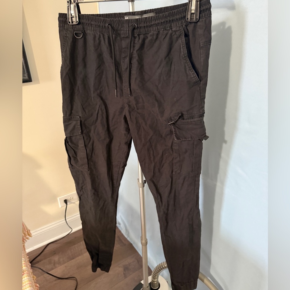 Primark Black Cargo Pants Durable Utility Style. Stretch Waistband. Size M.
